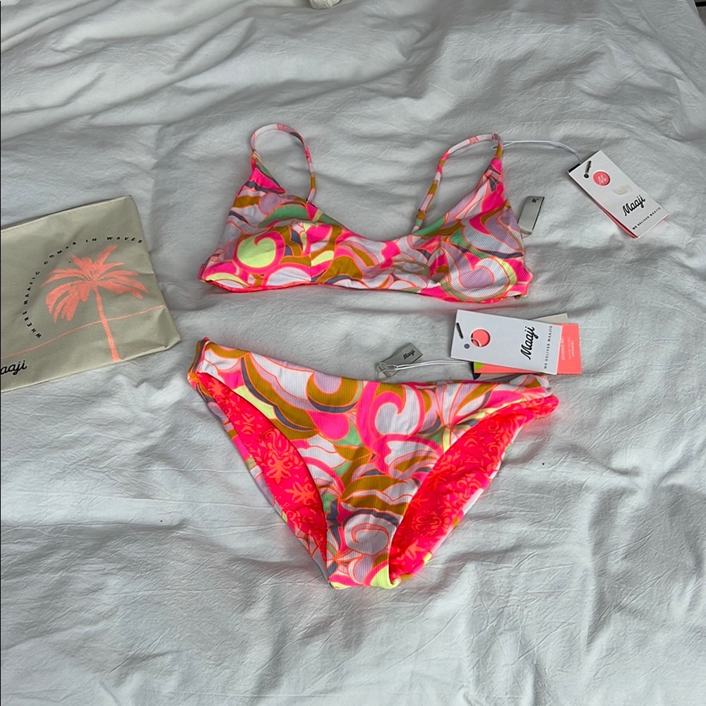 Maaji Pink and Orange Bikini Set with Floral Pattern